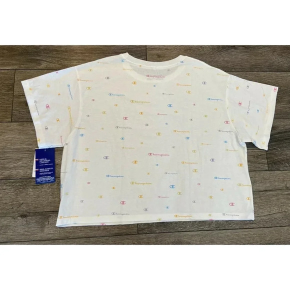 NWT Champion T Shirt White Mulit Logo Cropped Size 2X New - Picture 4 of 4